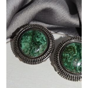 Navajo Sterling Silver Azurite Stud Earrings 35.2G / 32.5mm